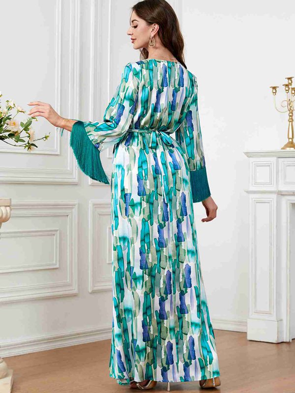 Muslim Women Tassel Printed Caftan Kaftan Dress