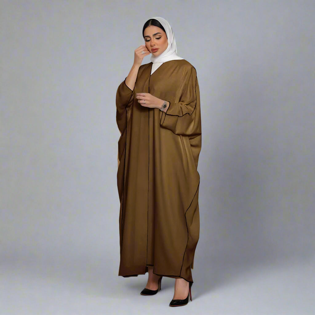 Muslim Women Solid Color Cardigan Open Abaya Dress Free Size