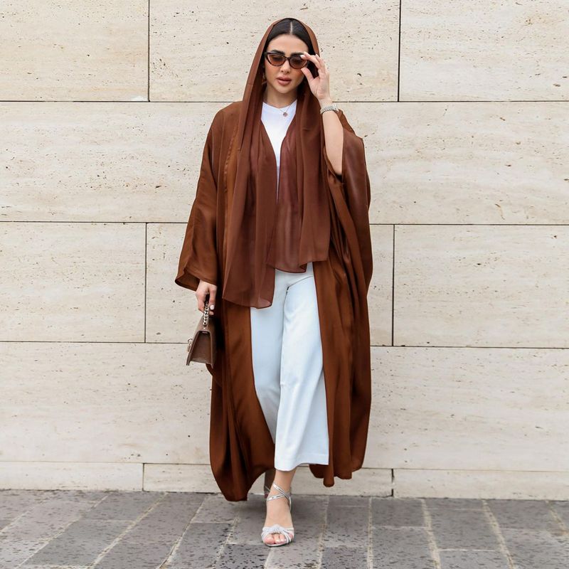 With Hijab Batwing Sleeve Farasha Cardigan Open Abaya Dress For Muslim Women