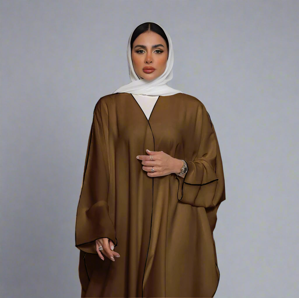 Muslim Women Solid Color Cardigan Open Abaya Dress Free Size