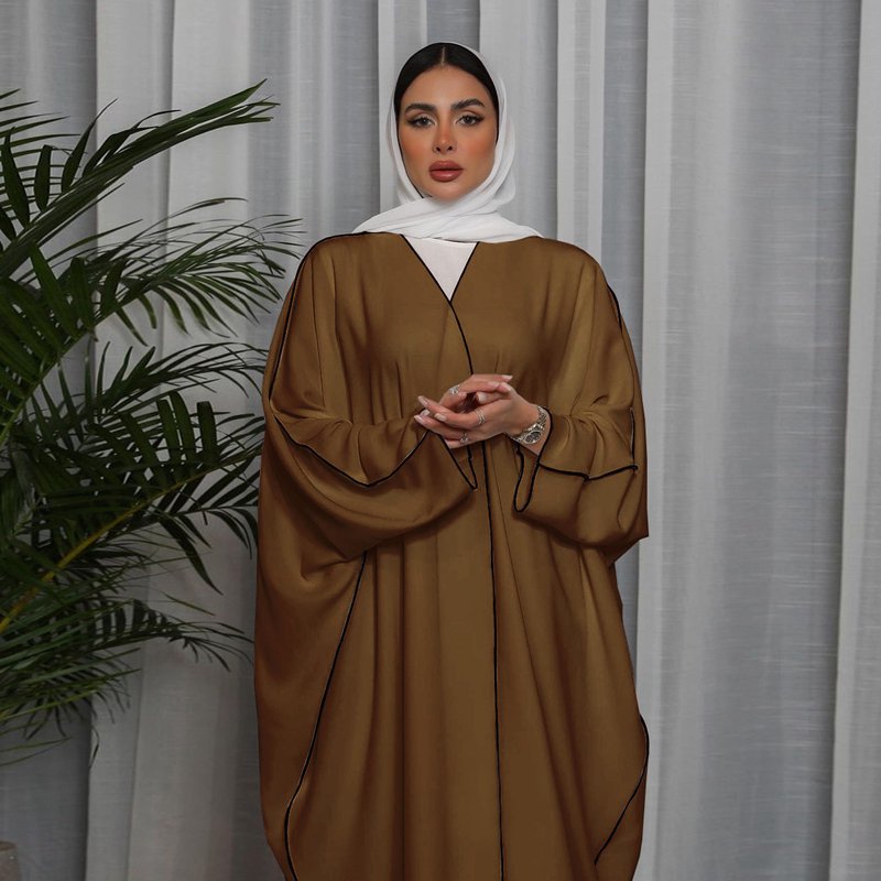 Muslim Women Solid Color Cardigan Open Abaya Dress Free Size