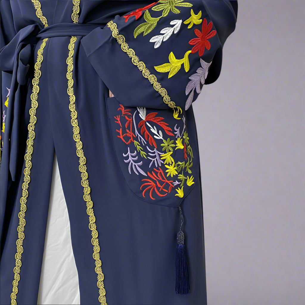 Muslim Women Embroidery Open Abaya Dress