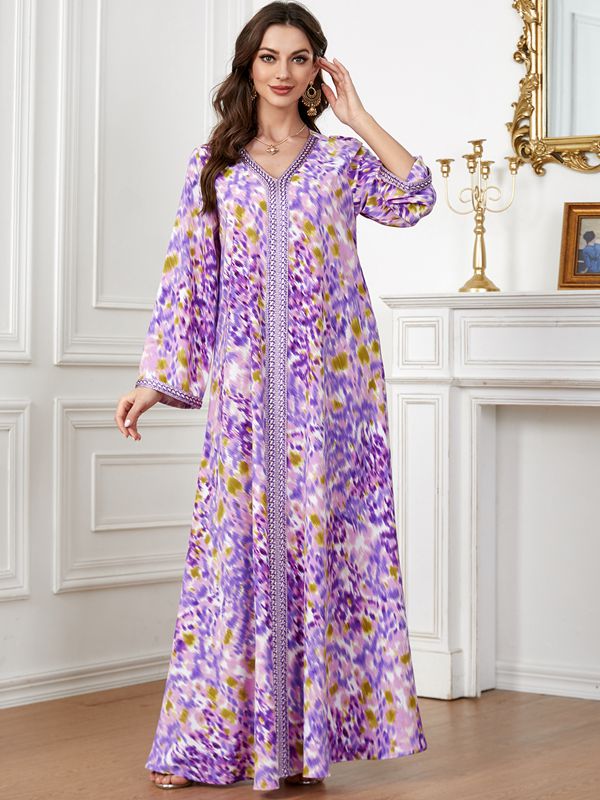 Muslim Women Floral Printed Kaftan Dress