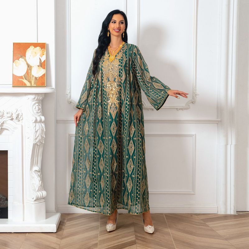 Arab Doris Embroidery Sequins Women Caftan Kaftan Dress
