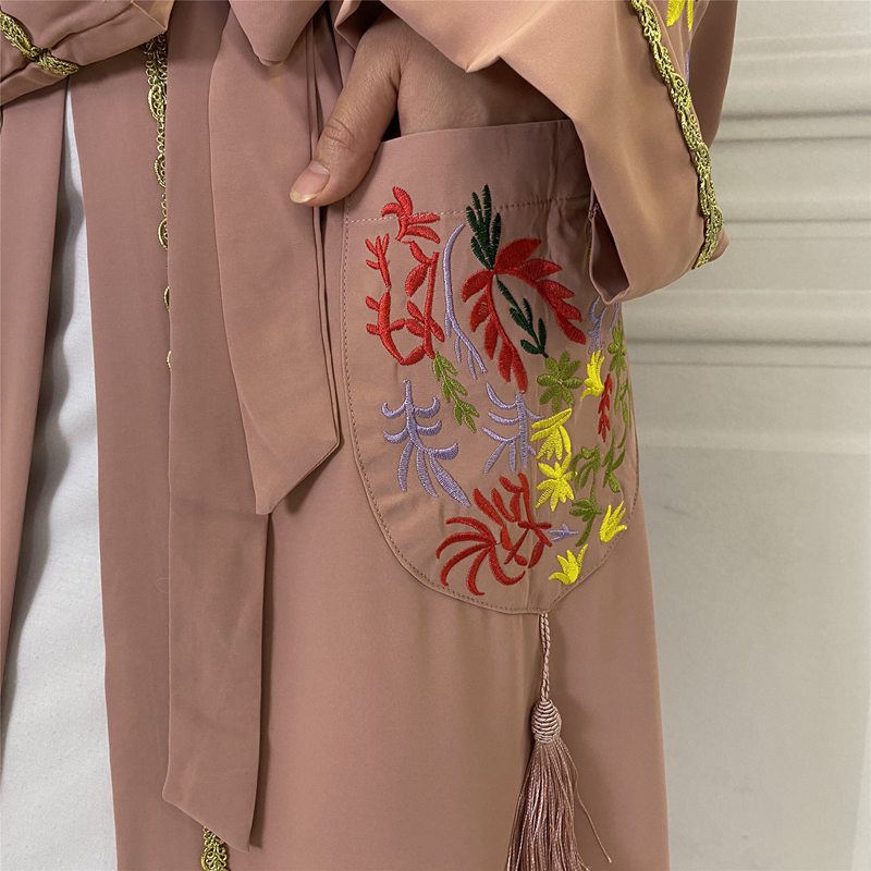 Muslim Women Embroidery Open Abaya Dress