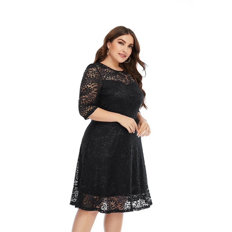 Plus Size Midi Lace Evening Formal Women Dress