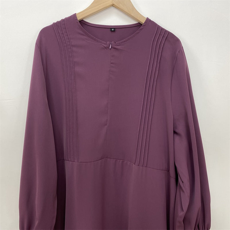 Front Zipper Lace Sleeve Muslim Women Abaya Dress