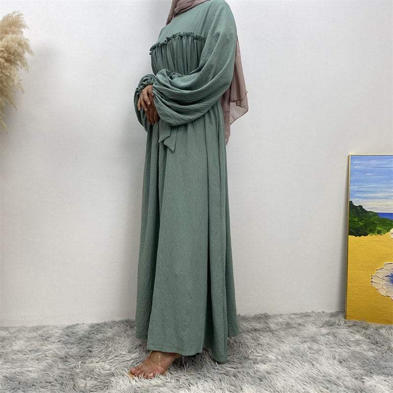 Muslim Women Satin Loose Abaya Dress With Pocket