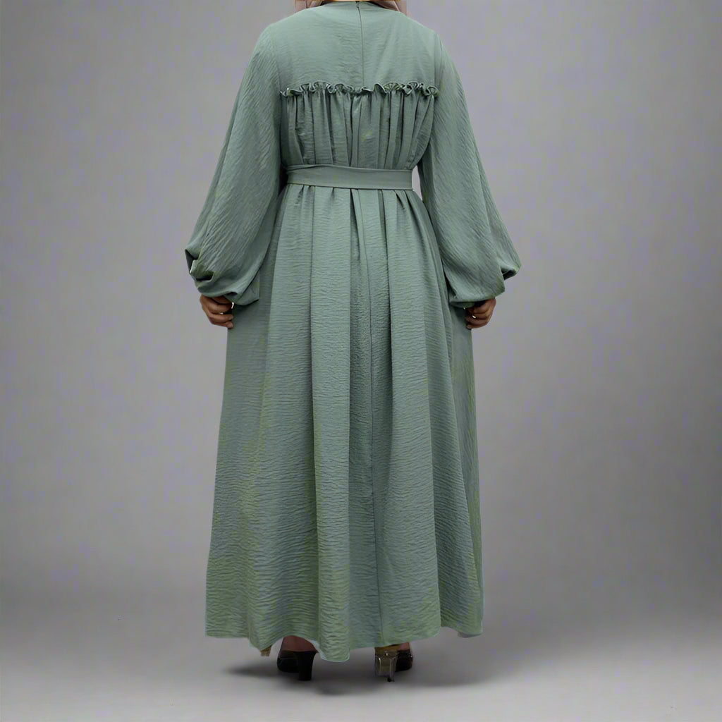 Muslim Women Satin Loose Abaya Dress With Pocket