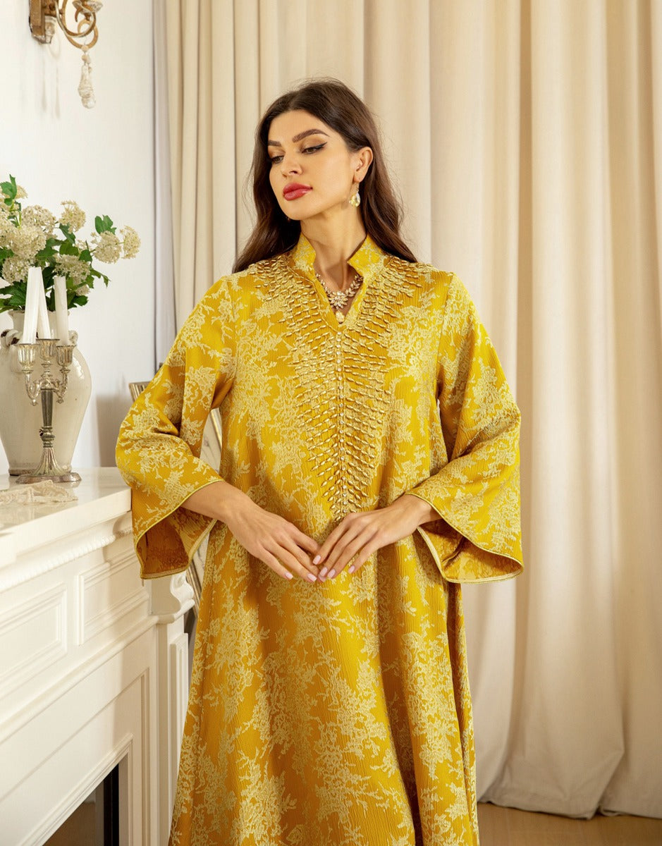 Jacquard Embroidery Beads Kaftan Caftan Dress For Muslim Women - Mukhawar Jalabiya - #26350
