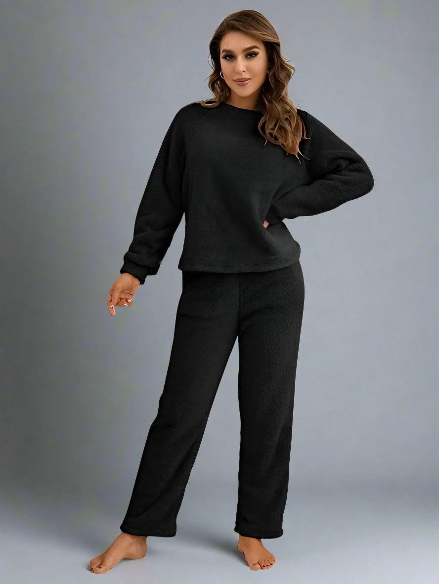 Women Winter Polar Fleece Loungewear Two Piece Set