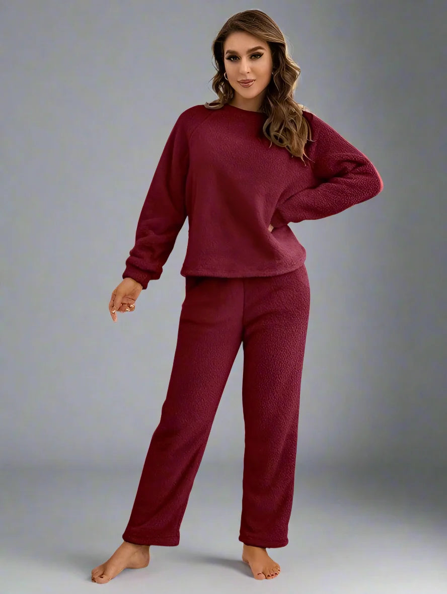 Women Winter Polar Fleece Loungewear Two Piece Set