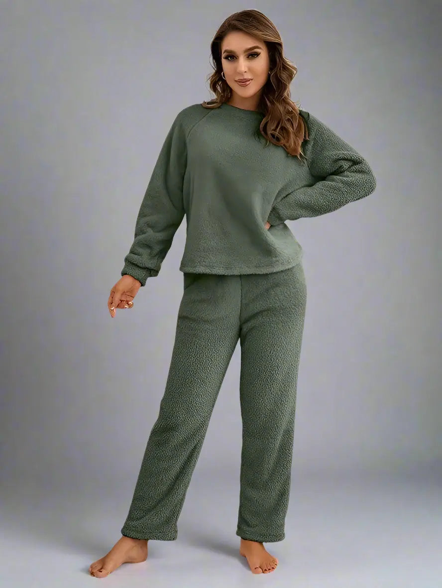 Women Winter Polar Fleece Loungewear Two Piece Set