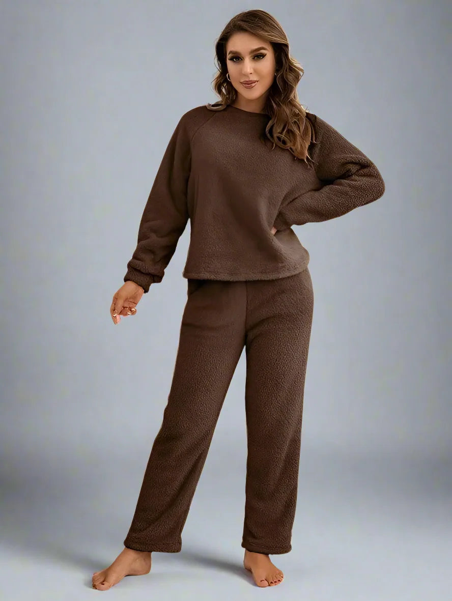 Women Winter Polar Fleece Loungewear Two Piece Set
