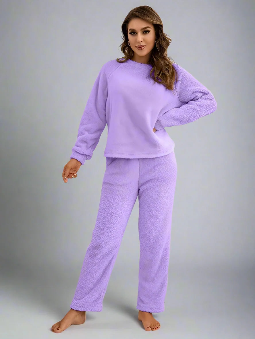 Women Winter Polar Fleece Loungewear Two Piece Set
