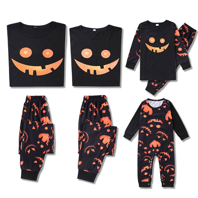 Matching Family Pumpkin Halloween Pajamas Set
