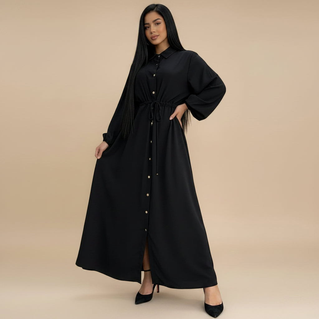 Muslim Women Button Up Abaya Dress With Stand Collar #266289 – Urgarment