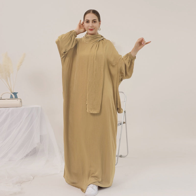 13 Color Options Solid Color Abaya Dress With Hijab Scarf One Piece