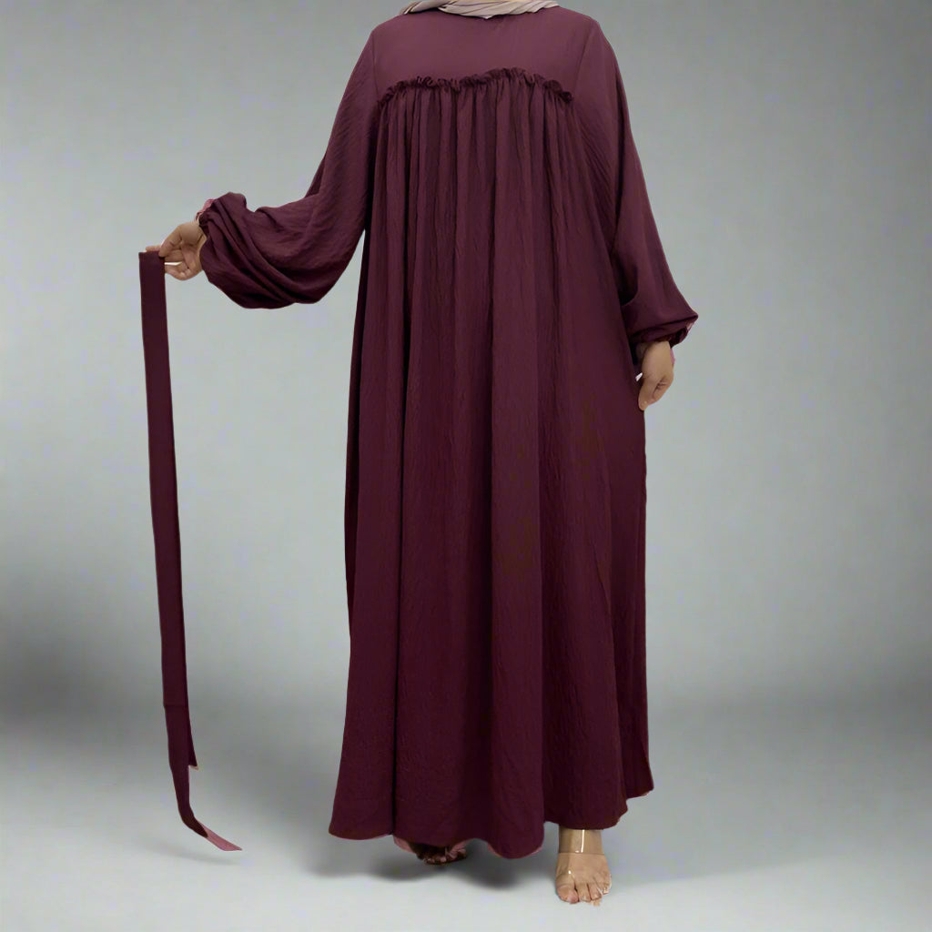 Muslim Women Satin Loose Abaya Dress With Pocket