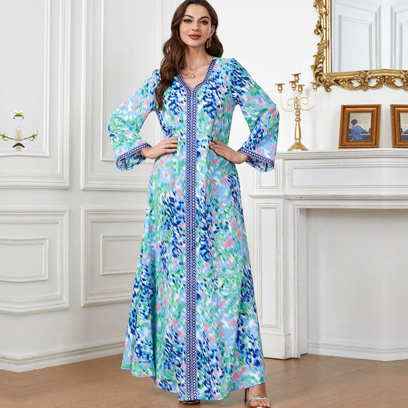 Muslim Women Floral Printed Kaftan Dress