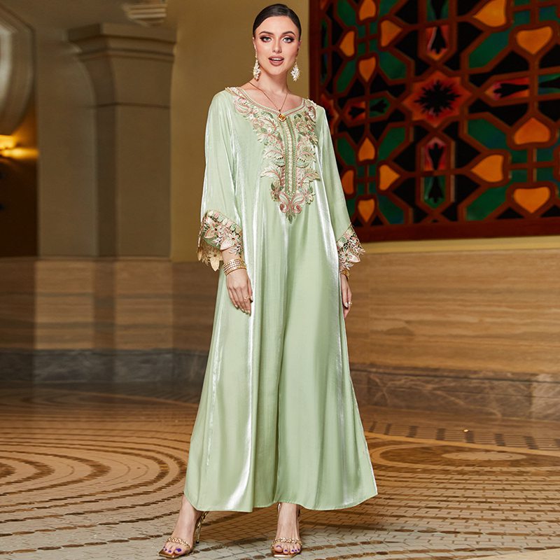 Lace Embroidery Silky Luster Caftan Kaftan Dress