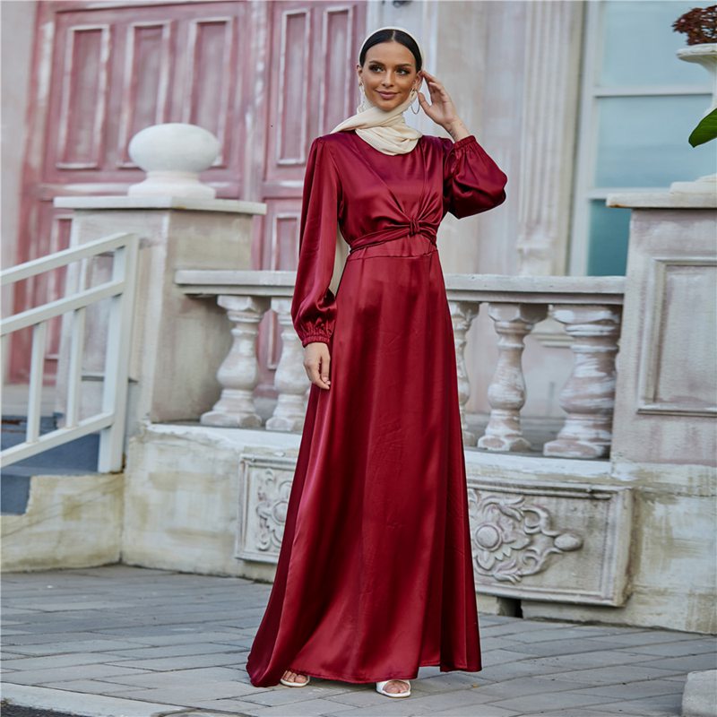 Muslim Women Elegant Satin Abaya Dress