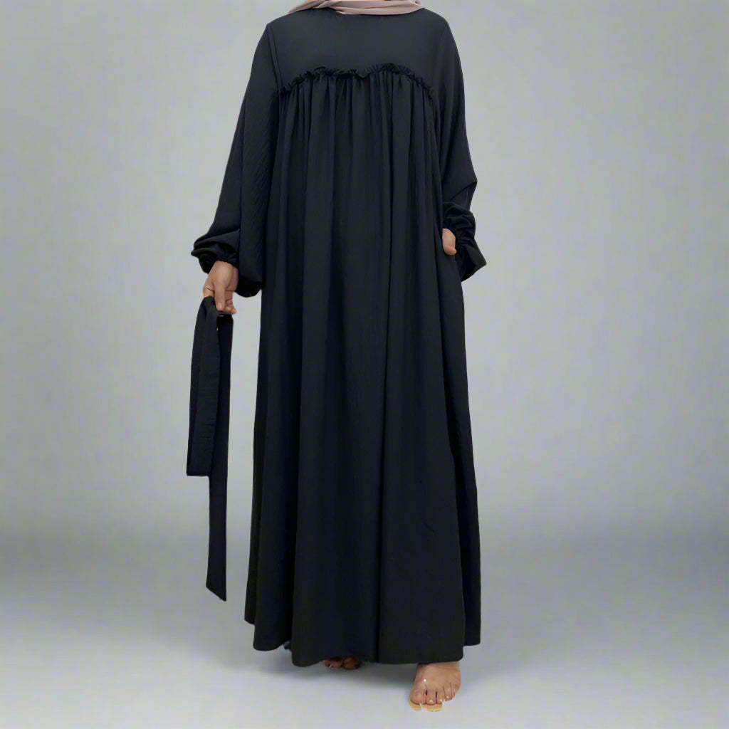 Muslim Women Satin Loose Abaya Dress With Pocket