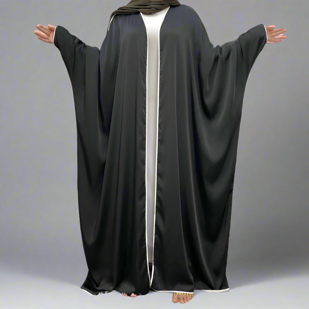 Batwing Sleeve Satin Cardigan Open Farasha Abaya Dress For Muslim Women