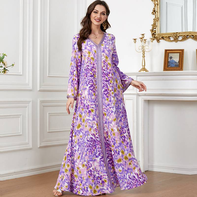 Muslim Women Floral Printed Kaftan Dress