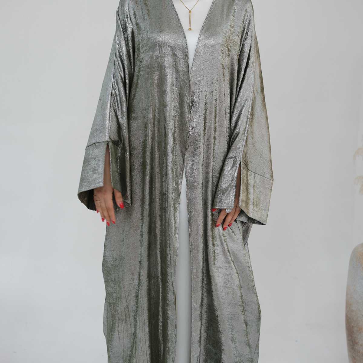 Bronzing Fabric Muslim Women Cardigan Open Abaya Dress