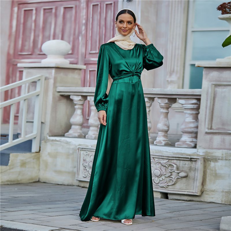 Muslim Women Elegant Satin Abaya Dress