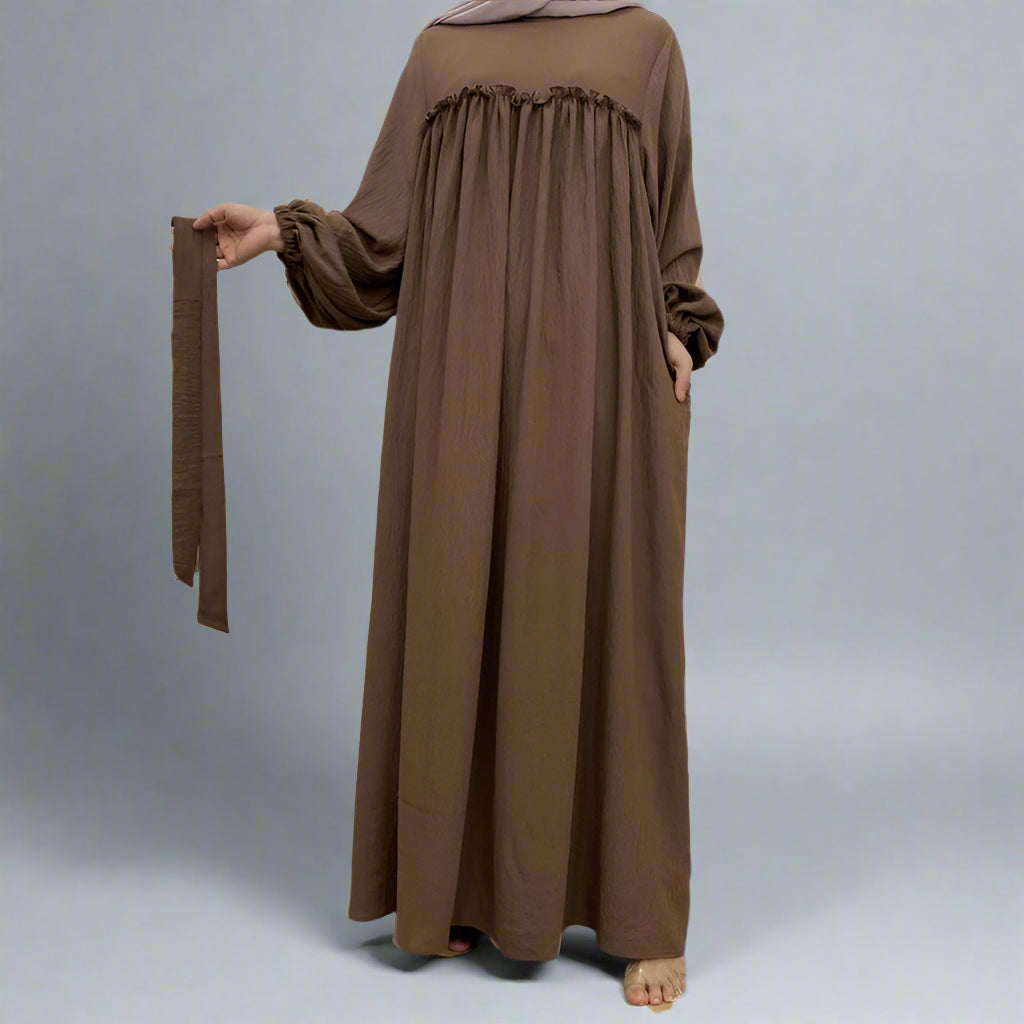Muslim Women Satin Loose Abaya Dress With Pocket