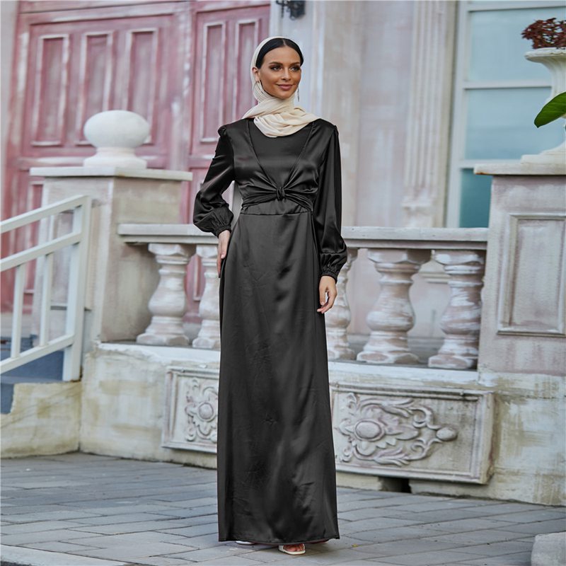 Muslim Women Elegant Satin Abaya Dress