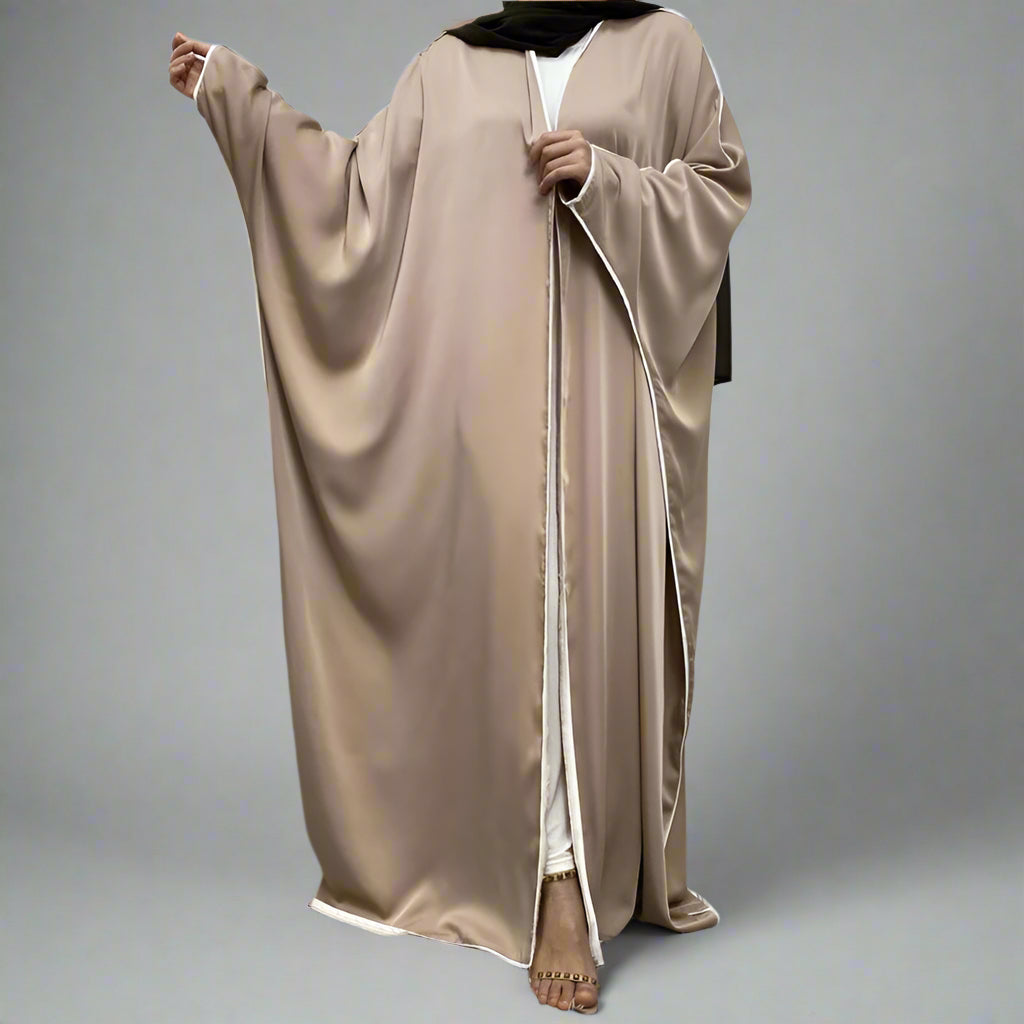 Batwing Sleeve Satin Cardigan Open Farasha Abaya Dress For Muslim Women