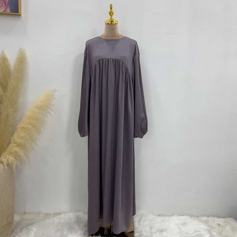 11 Color Options Satin Long Robe Abaya Dress With Pocket
