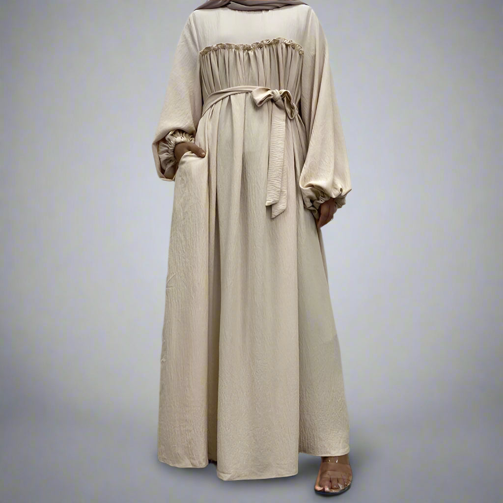 Muslim Women Satin Loose Abaya Dress With Pocket
