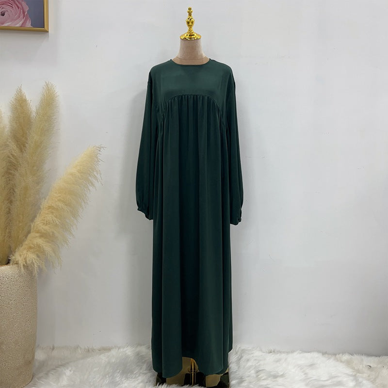 11 Color Options Satin Long Robe Abaya Dress With Pocket