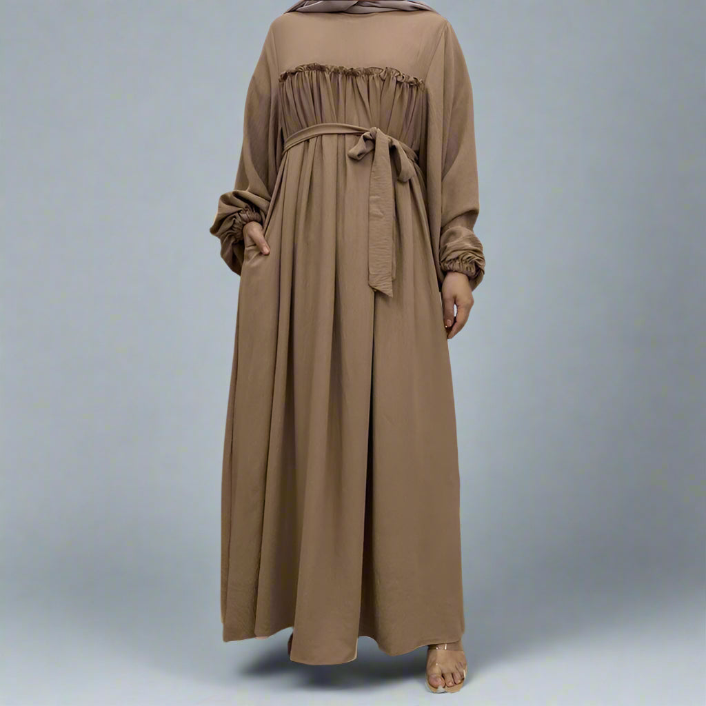Muslim Women Satin Loose Abaya Dress With Pocket