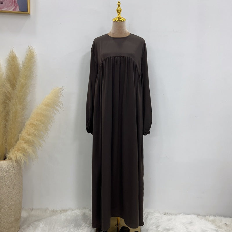 11 Color Options Satin Long Robe Abaya Dress With Pocket