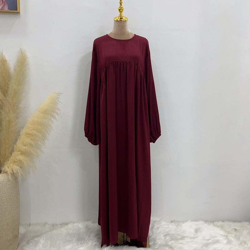 11 Color Options Satin Long Robe Abaya Dress With Pocket
