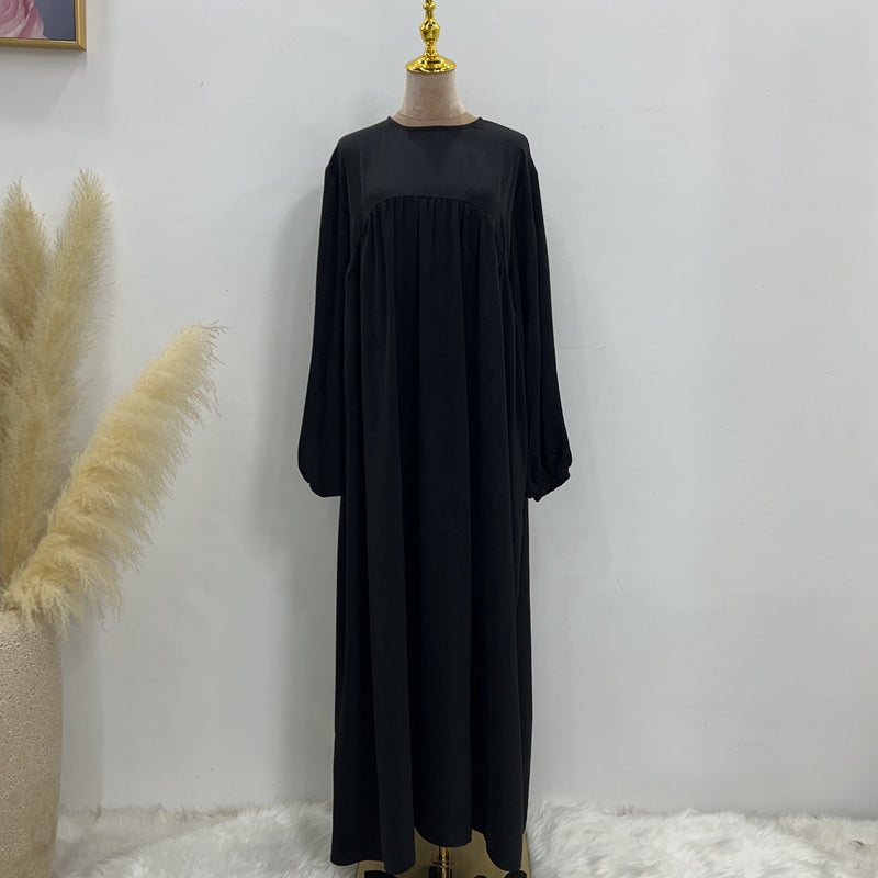 11 Color Options Satin Long Robe Abaya Dress With Pocket