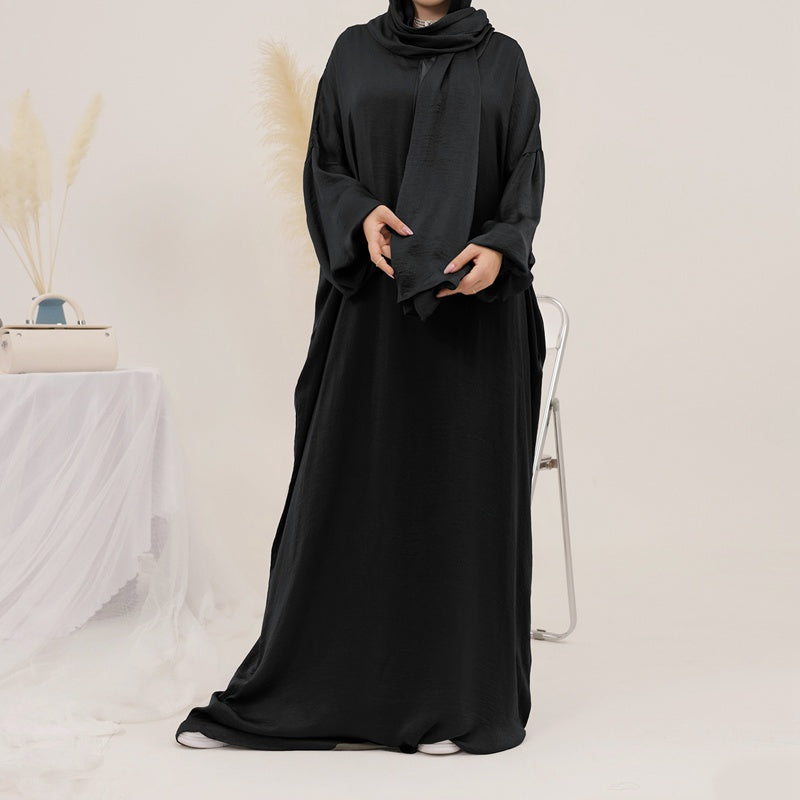 13 Color Options Solid Color Abaya Dress With Hijab Scarf One Piece