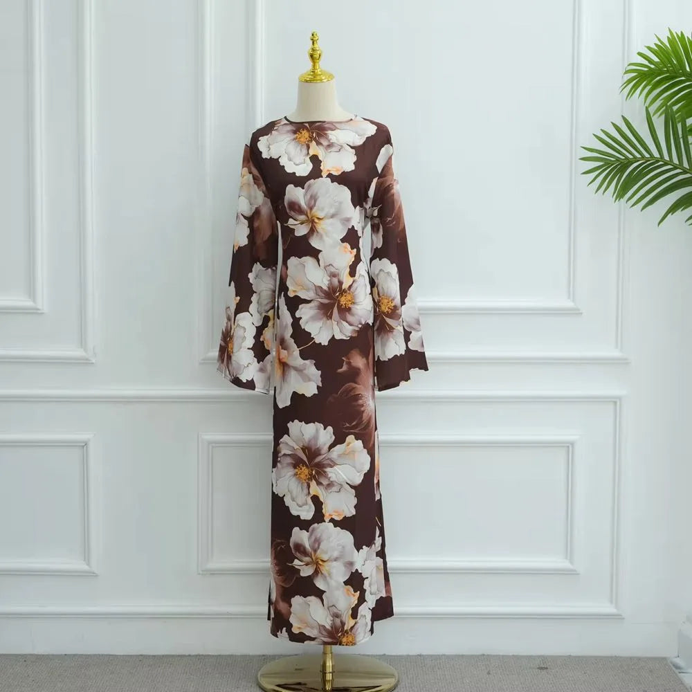 Muslim Women Floral Printed Abaya Dress #251123