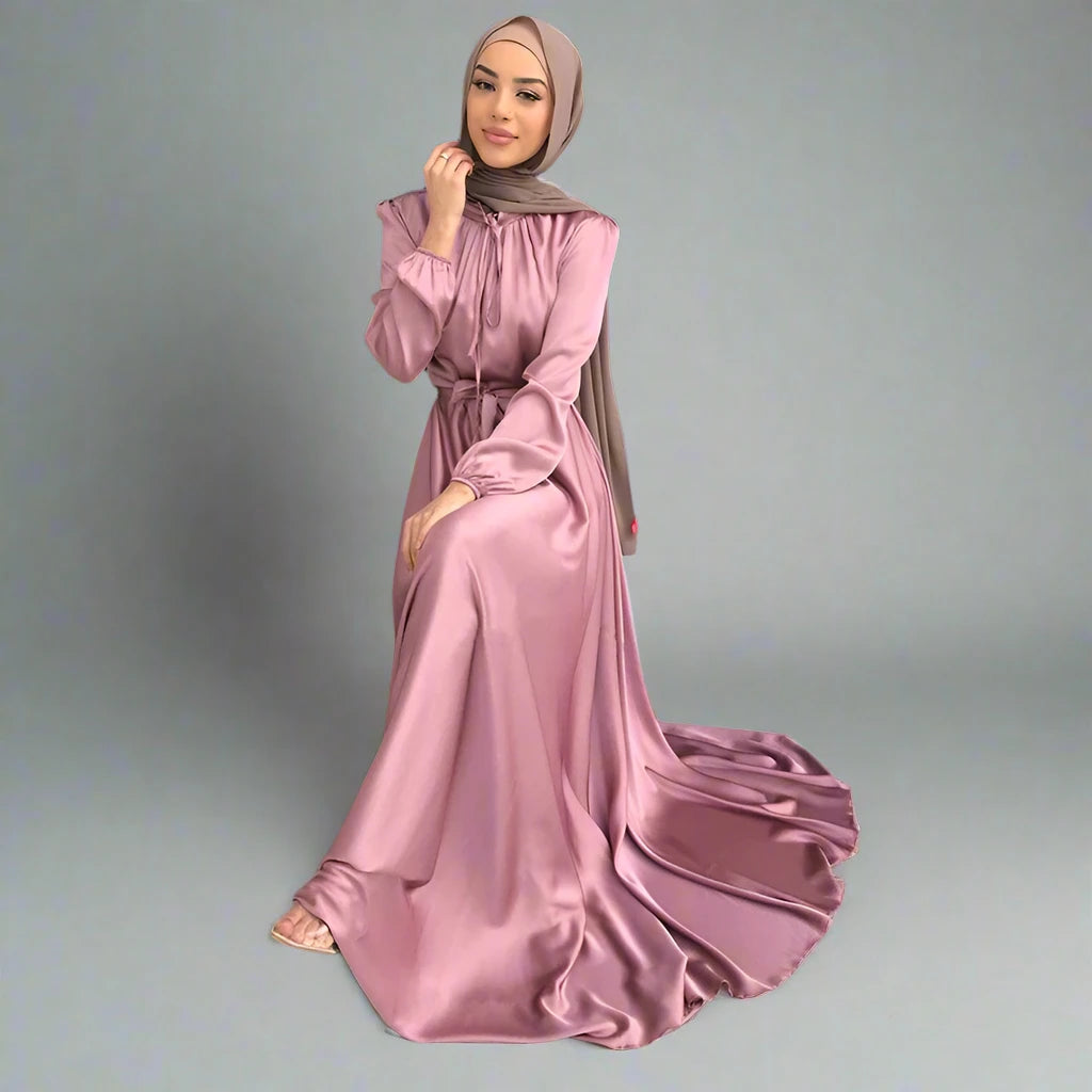 8 Colors Option Muslim Women Satin Abaya Dress Urgarment 8 Colors Option Muslim Women Satin Abaya Dress Urgarment