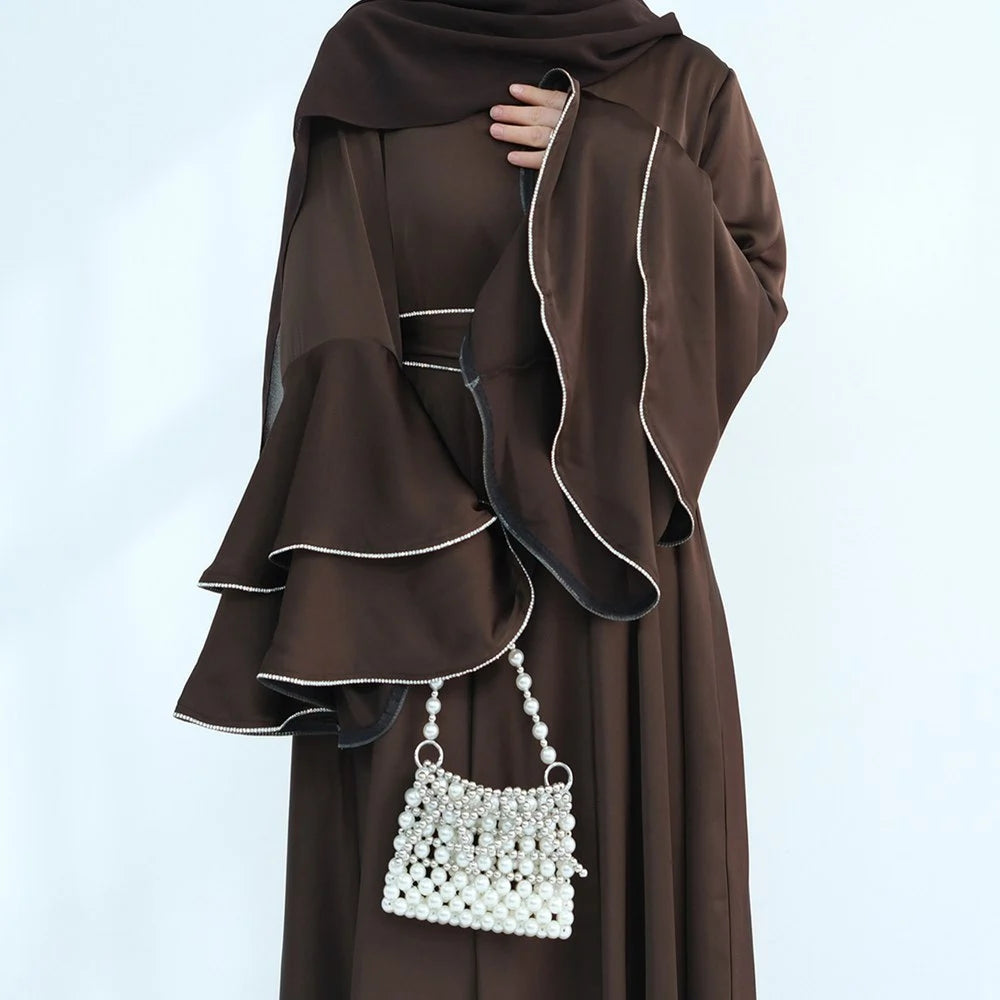 Hand Beading Double-Layered Bell Sleeves Nida Abaya Dress #25935