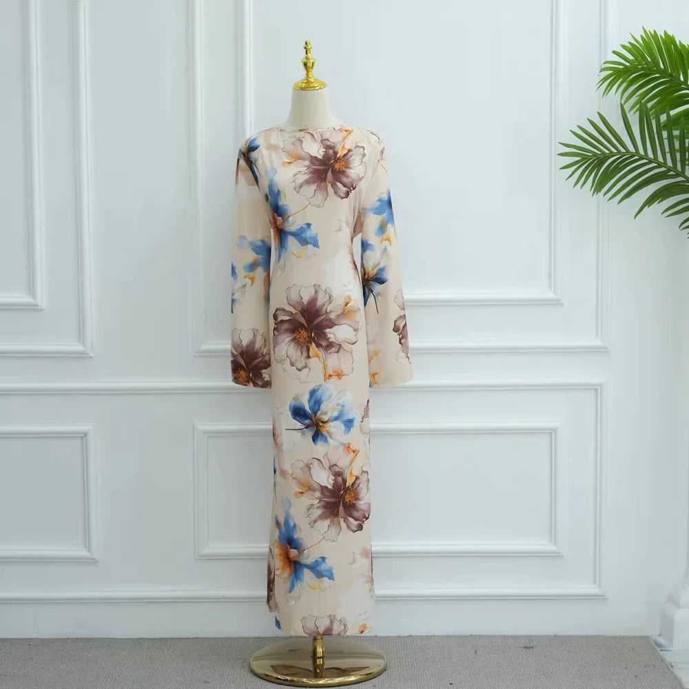 Muslim Women Floral Printed Abaya Dress #251123