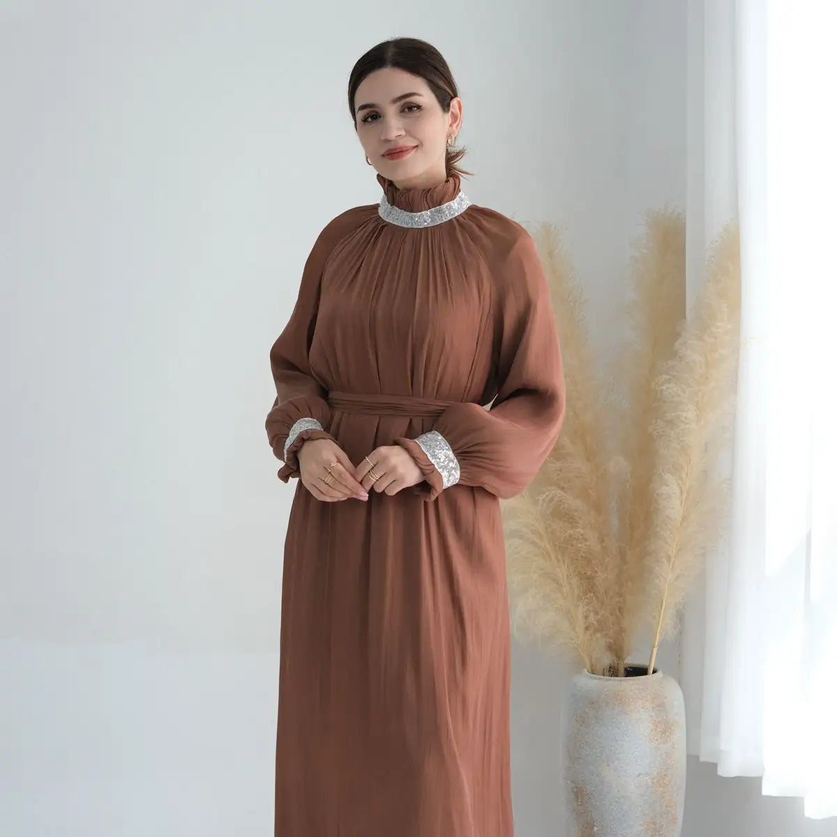 Muslim Women Shiny Bright Abaya Dress