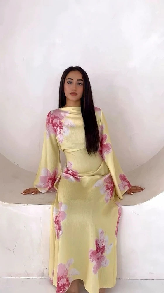 Urgarment Satin Printed Abaya Dress With Belt #251063
