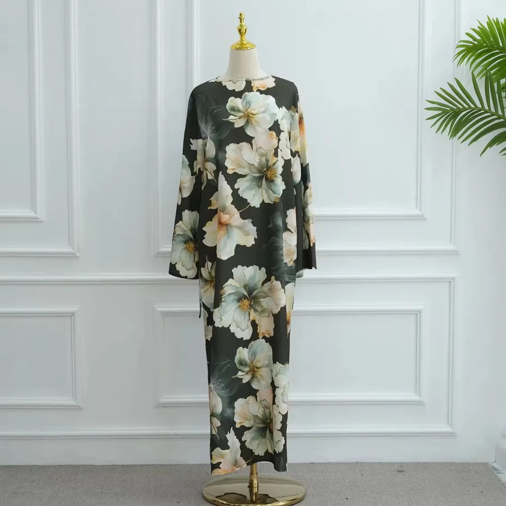 Muslim Women Floral Printed Abaya Dress #251123