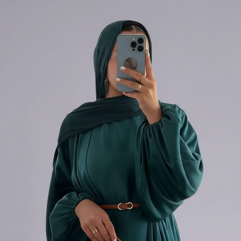 2 Pieces Set Satin Muslim Women Open Abaya Dress Set With Inner Sleeveless Dress
